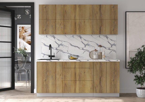Изображение товара Кухонный гарнитур Интерлиния Мила Матте 1.9 А (дуб вотан/дуб вотан/белый гранит)