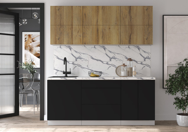Изображение товара Кухонный гарнитур Интерлиния Мила Матте 1.9 А (дуб вотан/черный/белый гранит)