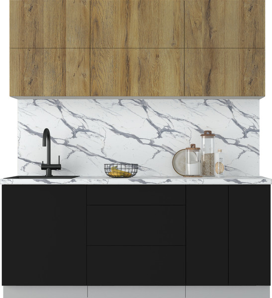 Изображение товара Кухонный гарнитур Интерлиния Мила Матте 1.9 А (дуб вотан/черный/белый гранит)