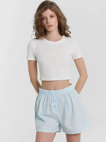 Изображение товара Комплект домашней одежды Mark Formelle 592548 (р.164/170-100-106, белый/полоска на кристалле)