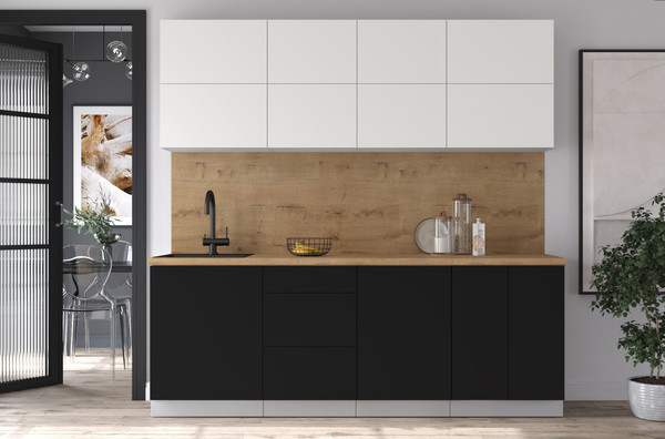 Изображение товара Кухонный гарнитур Интерлиния Мила Матте 2.2 А (белый/черный/дуб бунратти)