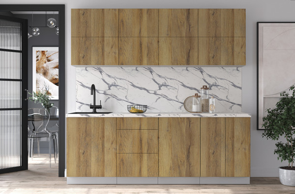 Изображение товара Кухонный гарнитур Интерлиния Мила Матте 2.2 А (дуб вотан/дуб вотан/белый гранит)