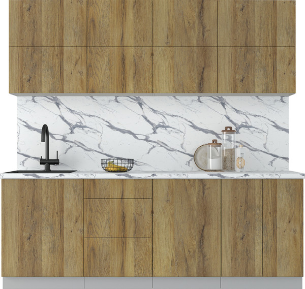 Изображение товара Кухонный гарнитур Интерлиния Мила Матте 2.2 А (дуб вотан/дуб вотан/белый гранит)