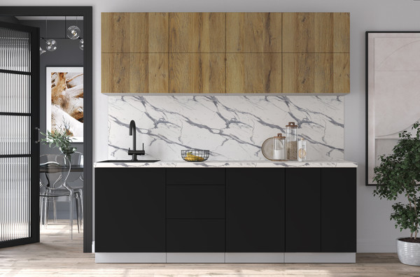 Изображение товара Кухонный гарнитур Интерлиния Мила Матте 2.2 А (дуб вотан/черный/белый гранит)