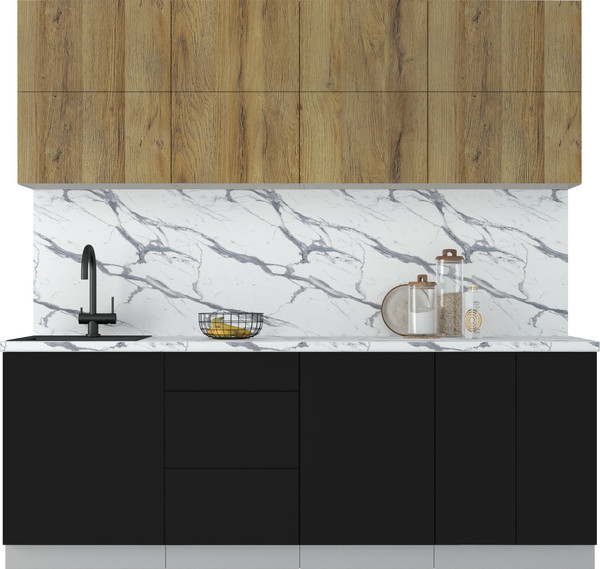 Изображение товара Кухонный гарнитур Интерлиния Мила Матте 2.2 А (дуб вотан/черный/белый гранит)