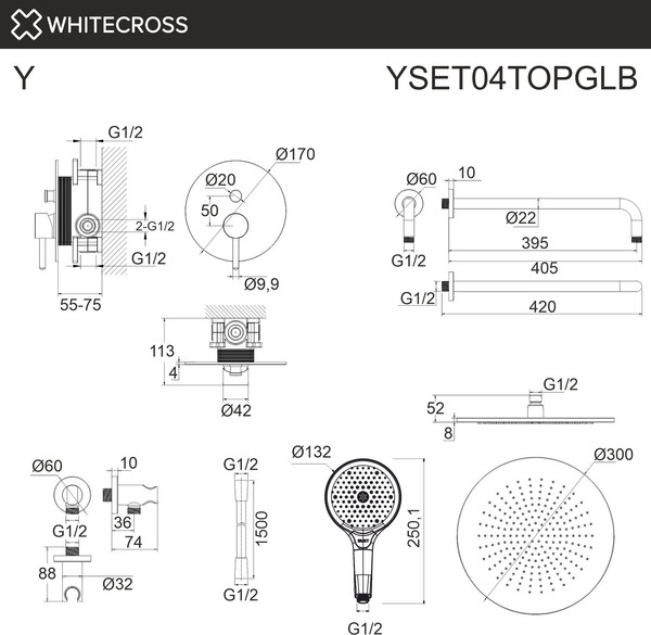 Изображение товара Душевая система со смесителем Whitecross Y YSET04TOPGLB (брашированное золото)