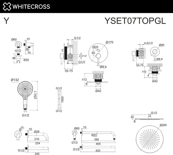 Изображение товара Душевая система со смесителем Whitecross Y YSET07TOPGL (золото)