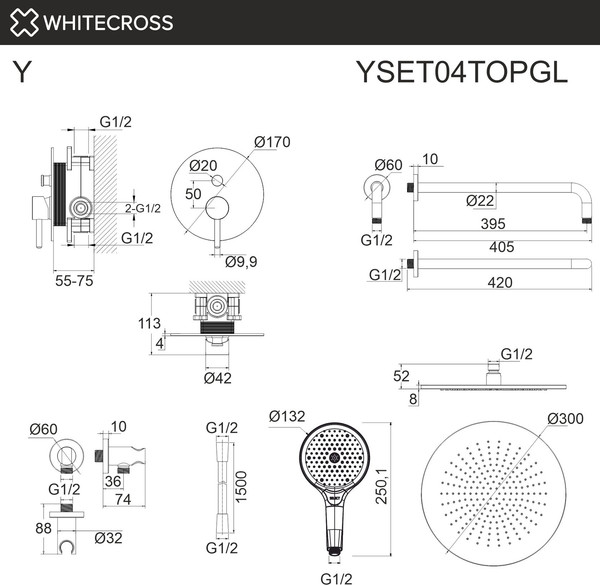 Изображение товара Душевая система со смесителем Whitecross Y YSET04TOPGL (золото)