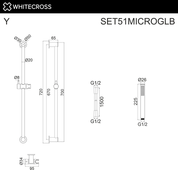 Изображение товара Душевой гарнитур Whitecross SET51MICROGLB (брашированное золото)