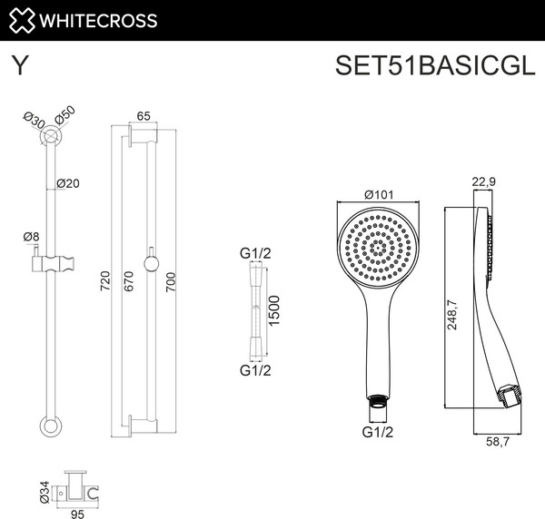 Изображение товара Душевой гарнитур Whitecross SET51BASICGL (золото)