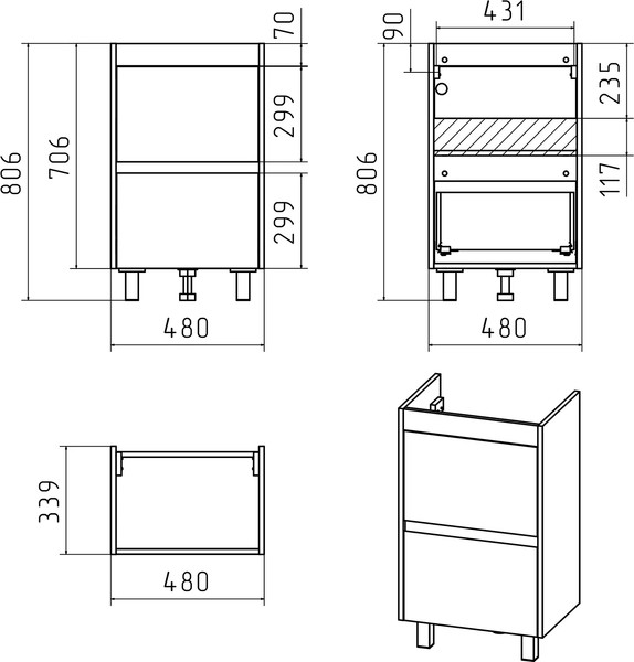 Изображение товара Тумба с умывальником Misty Алиса 50 / Э-Али01050-0112Я+10.150.00500.001