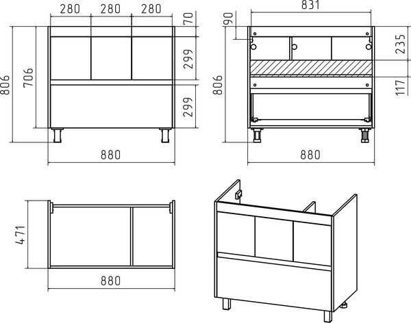 Изображение товара Тумба с умывальником Misty Алиса 90 / Э-Али01090-0112Я+10.150.00900.001