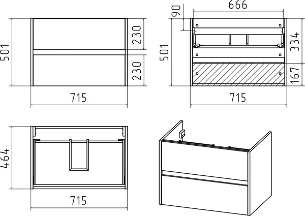 Изображение товара Тумба с умывальником Misty Алиса 75 / Э-Али01075-011П2Я+10.150.00750.001