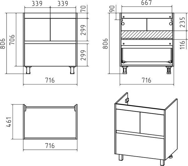 Изображение товара Тумба с умывальником Misty Алиса 75 / Э-Али01075-0112Я+10.150.00750.001