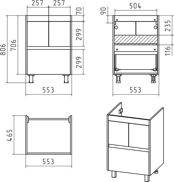 Изображение товара Тумба с умывальником Misty Алиса 58 / Э-Али01058-0112Я+10.150.00580.001