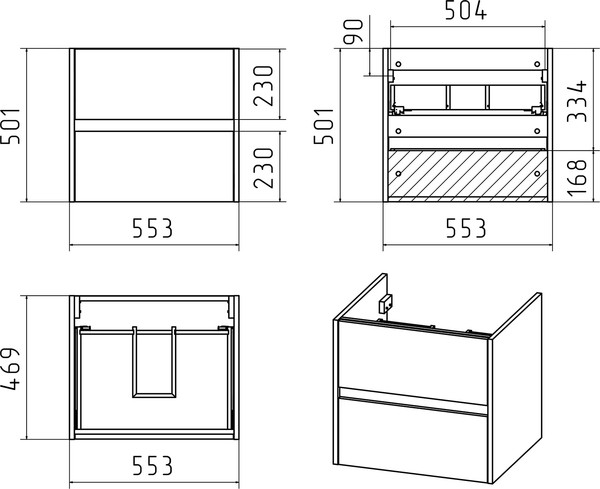 Изображение товара Тумба с умывальником Misty Алиса 58 / Э-Али01058-011П2Я+10.150.00580.001