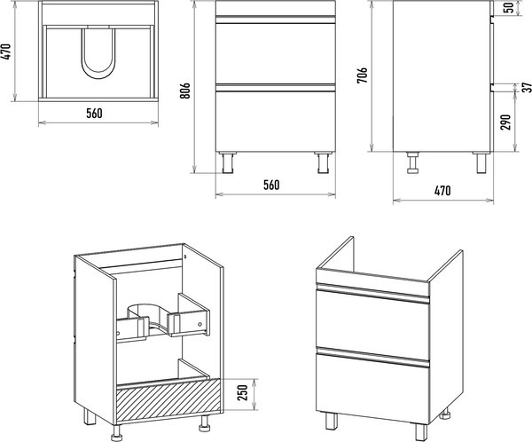 Изображение товара Тумба с умывальником Misty Ингрид 60 / П-Инг-01060-012Я+10.150.00580.001