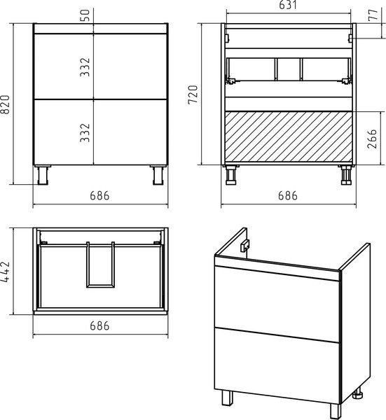 Изображение товара Тумба с умывальником Misty Атлантик 70 / П-Атл-01070-0112Я+10.020.00700.001