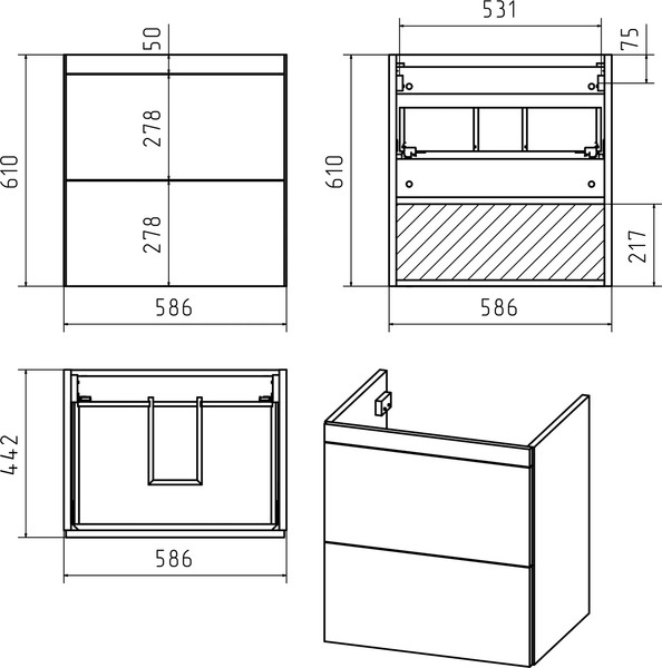 Изображение товара Тумба с умывальником Misty Атлантик 60 / П-Атл-01060-011П2Я+10.020.00600.001