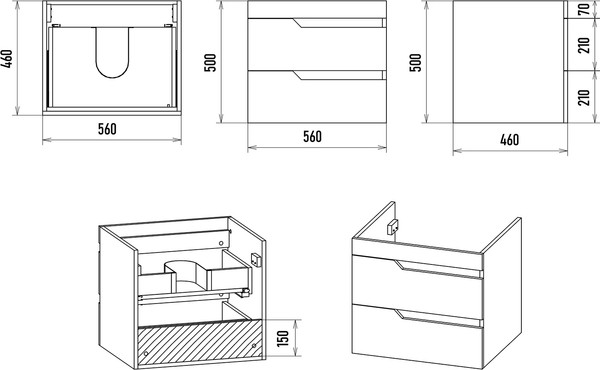 Изображение товара Тумба с умывальником Misty Софт 60 / П-Соф-01060-011П2Я+10.150.00580.001