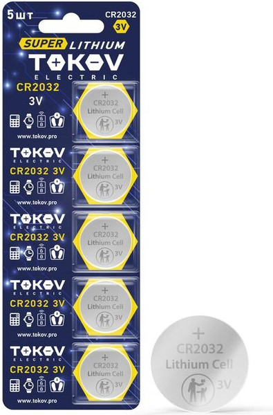 Изображение товара Комплект батареек Tokov Electric CR2032 TKE-LI-CR2032/B5 (5шт)