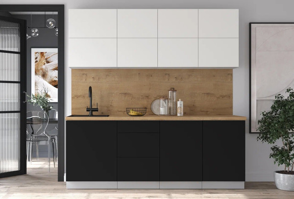 Изображение товара Кухонный гарнитур Интерлиния Мила Матте 2.1 А (белый/черный/дуб бунратти)