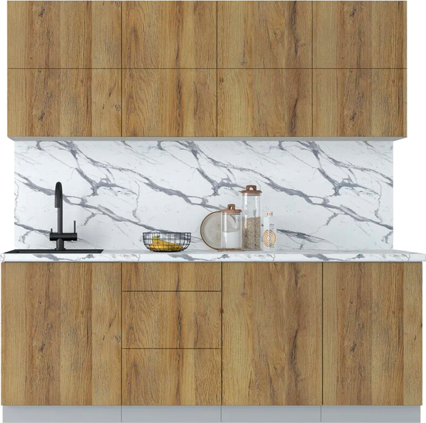 Изображение товара Кухонный гарнитур Интерлиния Мила Матте 2.1 А (дуб вотан/дуб вотан/белый гранит)