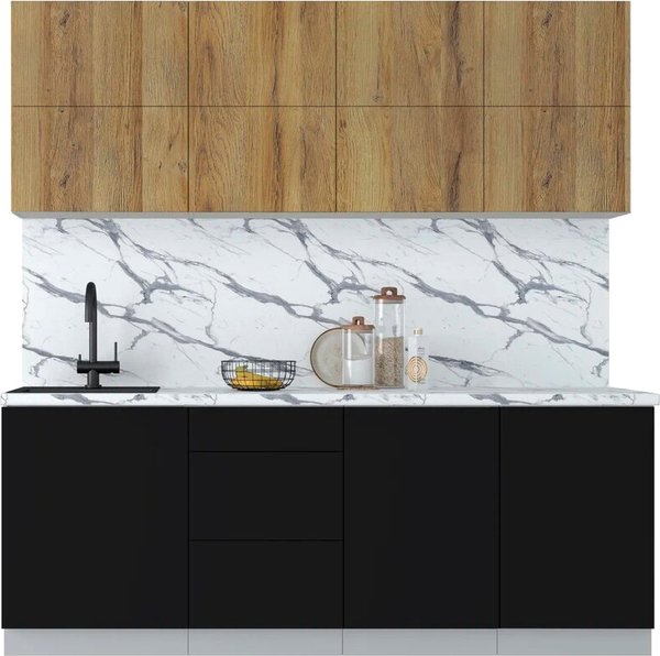 Изображение товара Кухонный гарнитур Интерлиния Мила Матте 2.1 А (дуб вотан/черный/белый гранит)