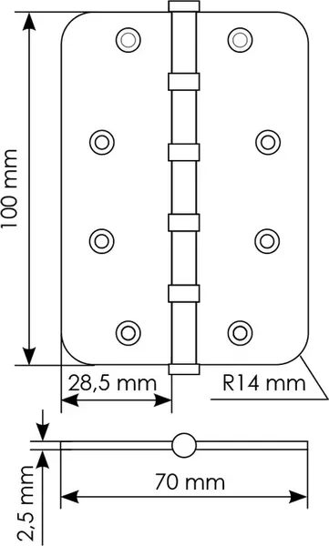 Изображение товара Петля дверная Morelli MSN 100x70x2.5-4BB SN (универсальная, белый никель)
