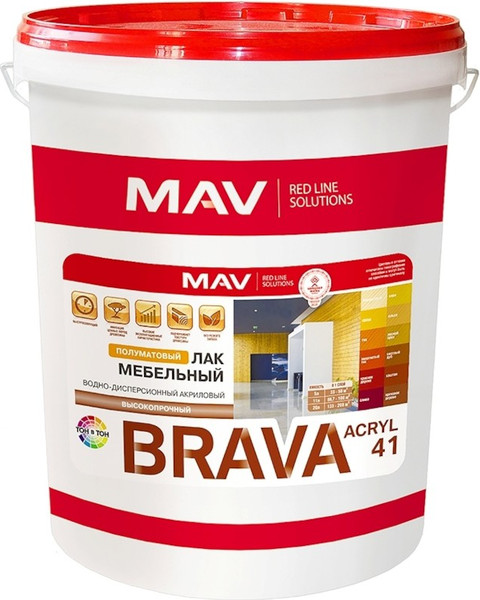 Изображение товара Лак MAV Brava Acryl 41 мебельный ВД-АК-2041 (20л, бесцветный матовый)