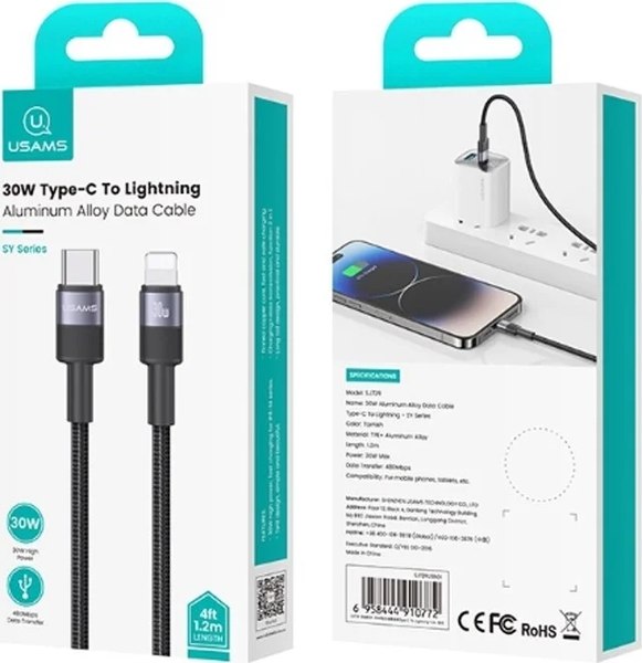 Изображение товара Кабель Usams SY Series SJ729 Type-C-Lightning (1.2м, черный)