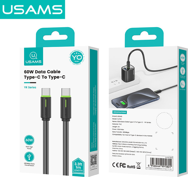 Изображение товара Кабель Usams YR Series SJ734 Type-C-Type-C (1м, белый)