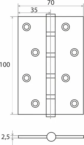 Изображение товара Петля дверная Trodos 100x70x2.5 б/к накладная (черный, флоупак)