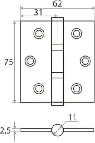 Изображение товара Петля дверная Trodos 75x62x2.5 б/к накладная (золото матовый)