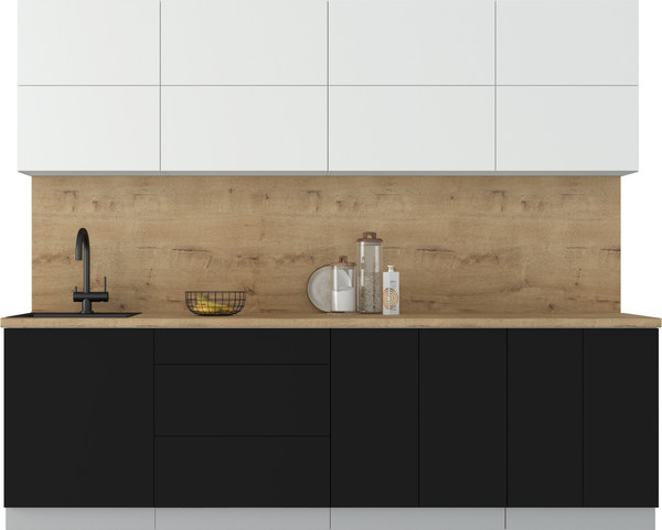 Изображение товара Кухонный гарнитур Интерлиния Мила Матте 2.6 А (белый/черный/дуб бунратти)