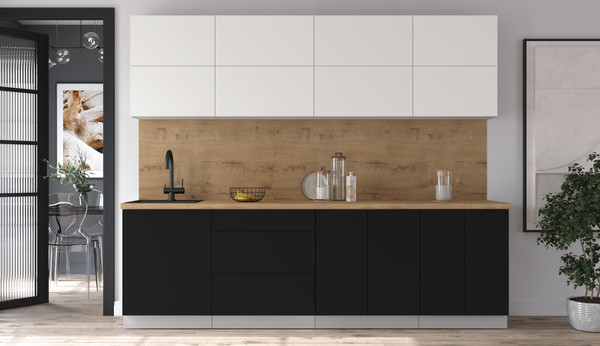 Изображение товара Кухонный гарнитур Интерлиния Мила Матте 2.6 А (белый/черный/дуб бунратти)