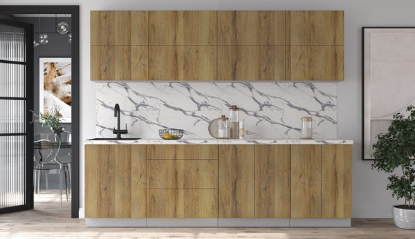 Изображение товара Кухонный гарнитур Интерлиния Мила Матте 2.6 А (дуб вотан/дуб вотан/белый гранит)