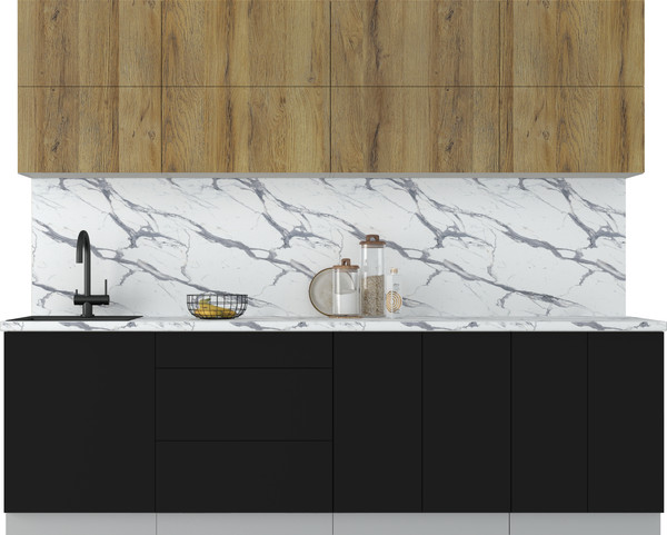 Изображение товара Кухонный гарнитур Интерлиния Мила Матте 2.6 А (дуб вотан/черный/белый гранит)