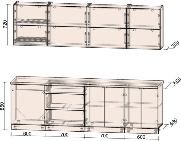 Изображение товара Кухонный гарнитур Интерлиния Мила Матте 2.6 А (дуб вотан/черный/белый гранит)