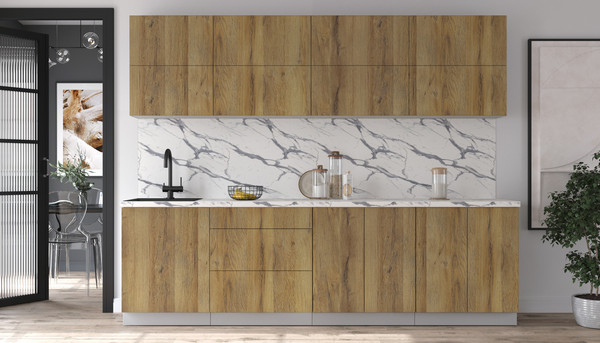 Изображение товара Кухонный гарнитур Интерлиния Мила Матте 2.7 А (дуб вотан/дуб вотан/белый гранит)