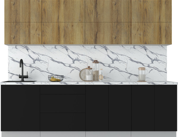 Изображение товара Кухонный гарнитур Интерлиния Мила Матте 2.7 А (дуб вотан/черный/белый гранит)