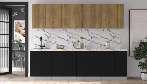 Изображение товара Кухонный гарнитур Интерлиния Мила Матте 2.7 А (дуб вотан/черный/белый гранит)