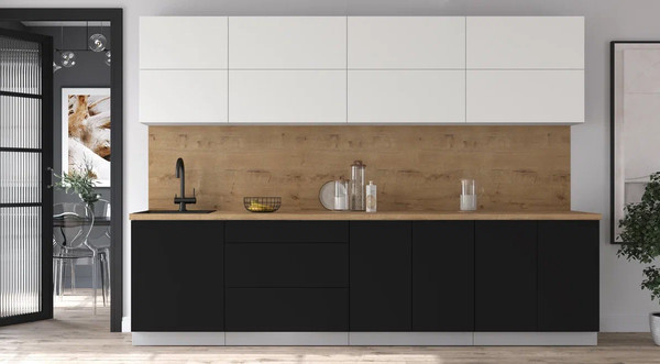 Изображение товара Кухонный гарнитур Интерлиния Мила Матте 3.0 А (белый/черный/дуб бунратти)