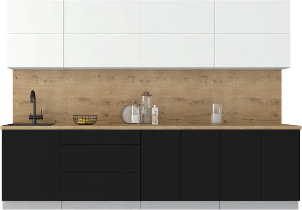 Изображение товара Кухонный гарнитур Интерлиния Мила Матте 3.0 А (белый/черный/дуб бунратти)
