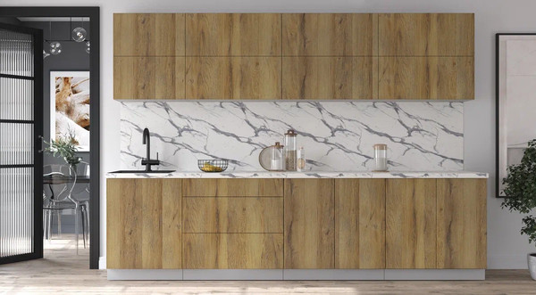 Изображение товара Кухонный гарнитур Интерлиния Мила Матте 3.0 А (дуб вотан/дуб вотан/белый гранит)