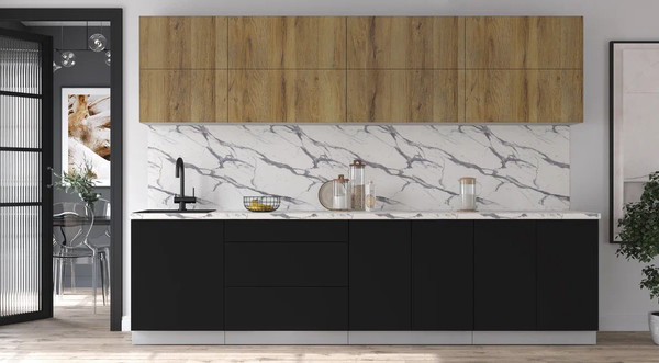 Изображение товара Кухонный гарнитур Интерлиния Мила Матте 3.0 А (дуб вотан/черный/белый гранит)