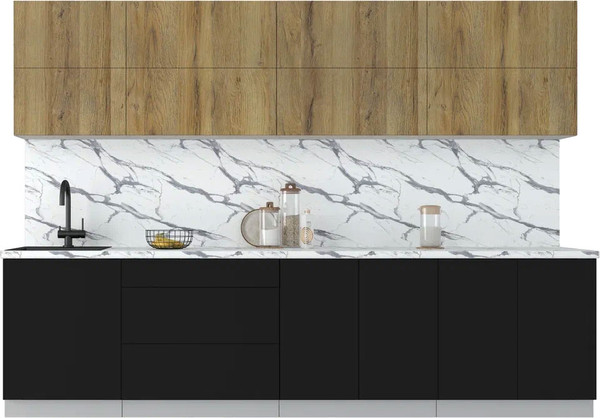 Изображение товара Кухонный гарнитур Интерлиния Мила Матте 3.0 А (дуб вотан/черный/белый гранит)