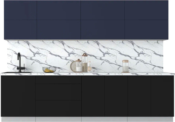 Изображение товара Кухонный гарнитур Интерлиния Мила Матте 3.0 А (индиго/черный/белый гранит)