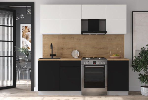 Изображение товара Кухонный гарнитур Интерлиния Мила Матте 2.1 Б (белый/черный/дуб бунратти)