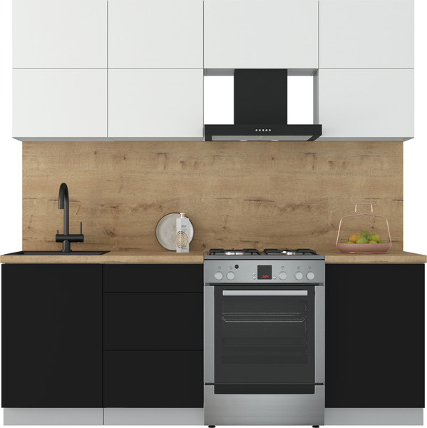 Изображение товара Кухонный гарнитур Интерлиния Мила Матте 2.1 Б (белый/черный/дуб бунратти)